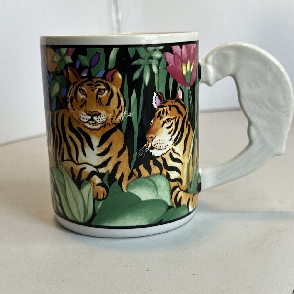 Rain Forest Tiger/Parrot 12-ounce Coffee Mug by  Vitromaster - Tropical Floral